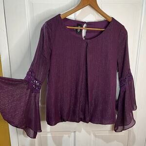 Purple shimmery bell sleeve blouse